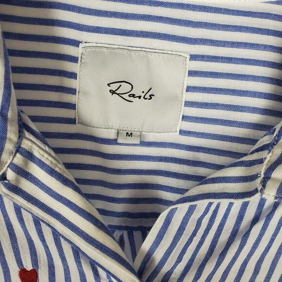 Rails Taylor Embroidered Hearts Striped Button Front Shirt Blouse Size M Top - Picture 9 of 15